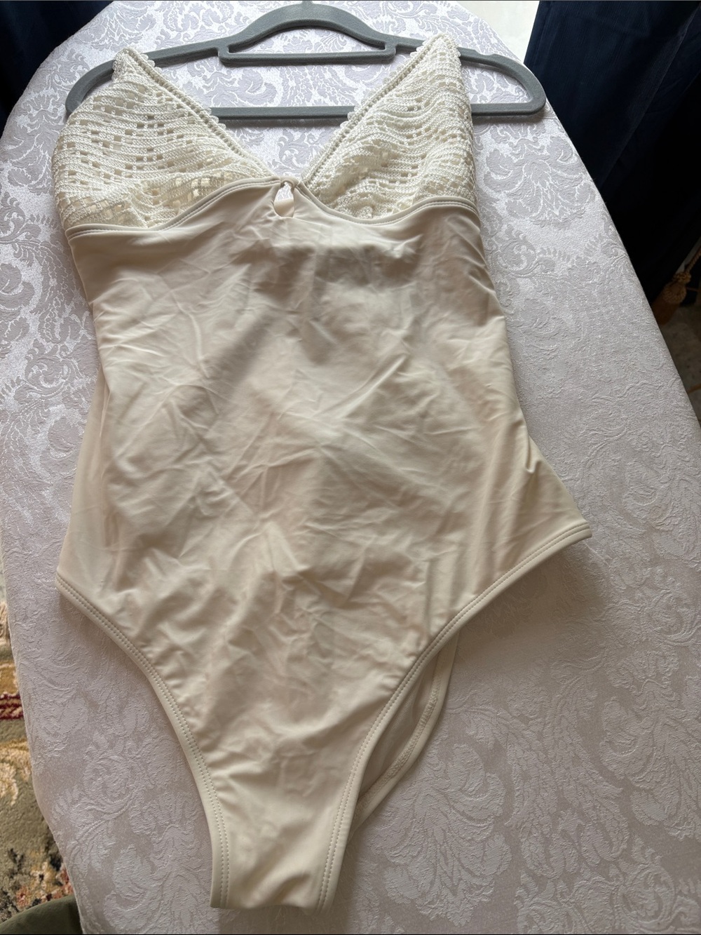 Shade & Shore Cream Crochet-Trim One-Piece Swimsuit